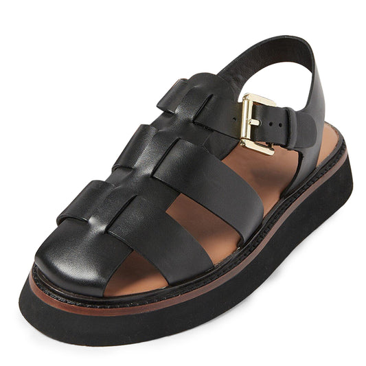 Black  Sandals With Strapy Fish Man Flats Sandals