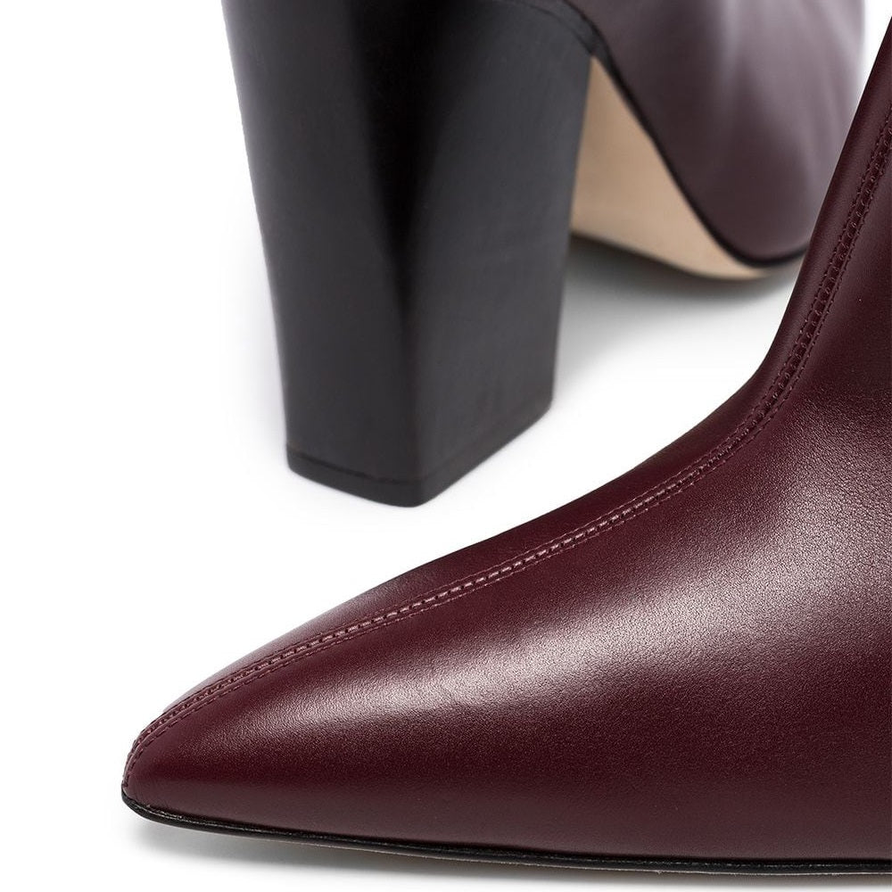 Maroon Rhinestone Chains Block Heel Wide Calf Knee High Boots