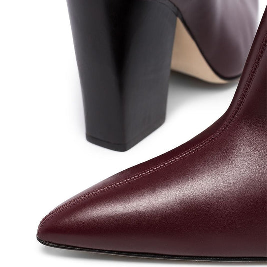 Maroon Rhinestone Chains Block Heel Wide Calf Knee High Boots