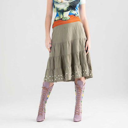 Lavender Closed-Toe Lace-Up Flower Embroidered Mid Calf Boots