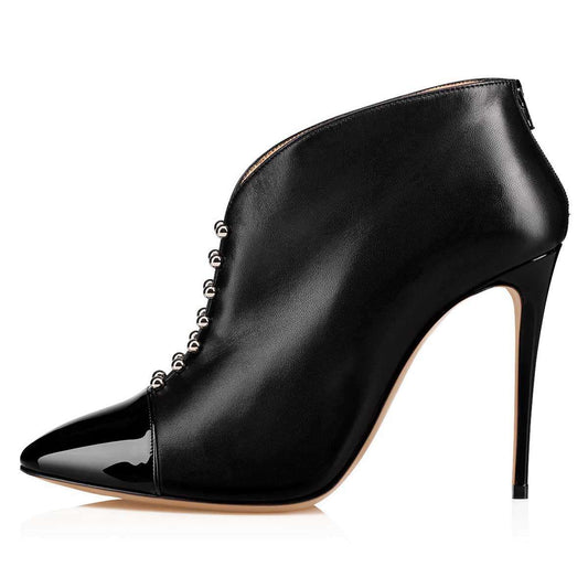 Black Pointy Toe Studs Stiletto Heel Ankle Boots