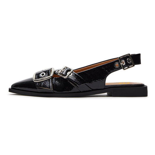 Women's Faux Leather Pointed Toe Classic Black Slingback Flats