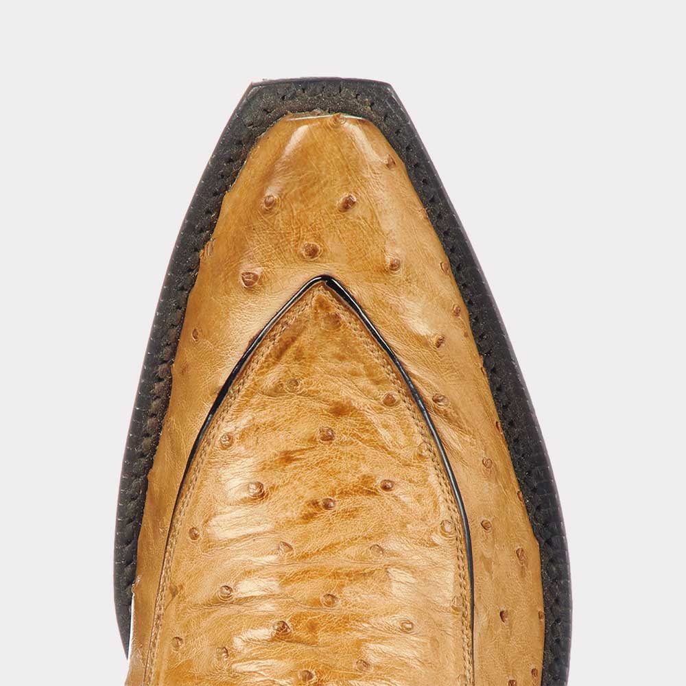 Yellow Ostrich Embossed Snip Toe Chunky Heel Western Boots for Women