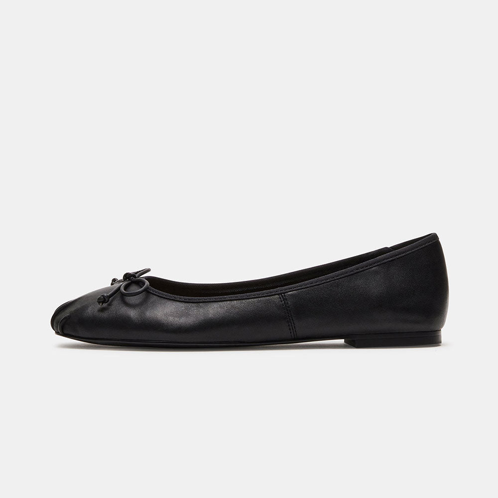 Classic Square Toe Bow Embellishment Ballet Flats in Black