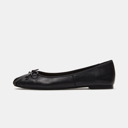 Classic Square Toe Bow Embellishment Ballet Flats in Black