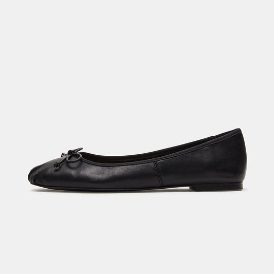Classic Square Toe Bow Embellishment Ballet Flats in Black
