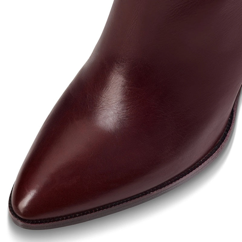 Classic Maroon Pointed Toe Chunky Heel Knee High Boots