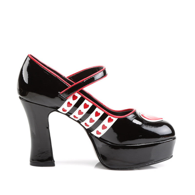 Harley Quinn Black Patent Leather Platform Mary Janes with Red Hearts