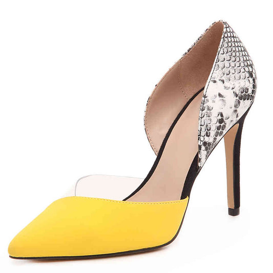 Yellow & Clear PVC Patchwork Python Stiletto Heels Pumps for Women