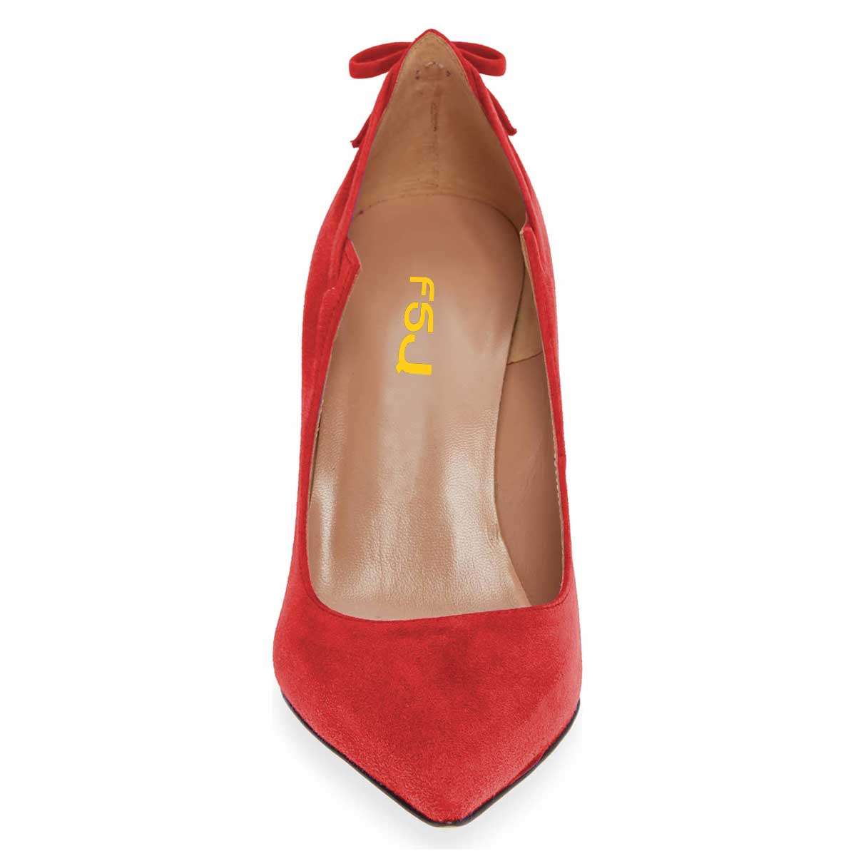Women's Pointed Toe Curve Detail Vegan Suede Pumps Heels in Red