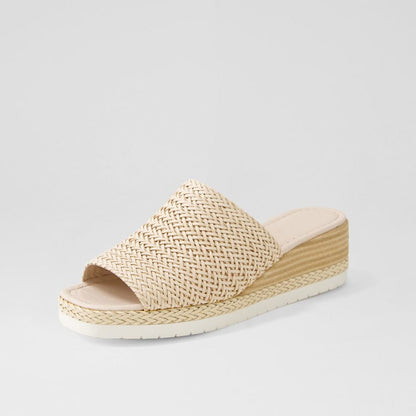 FSJ Nude Open-Toe Woven Platform Wedge Slide Sandals