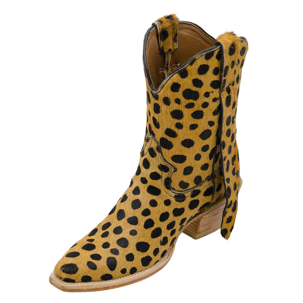 Yellow Faux Suede Snip Toe Polka Dot Short Western Boots for Women