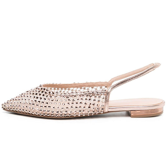 FSJ Nude Pointed Toe Mesh Rhinestone Slingback Flats