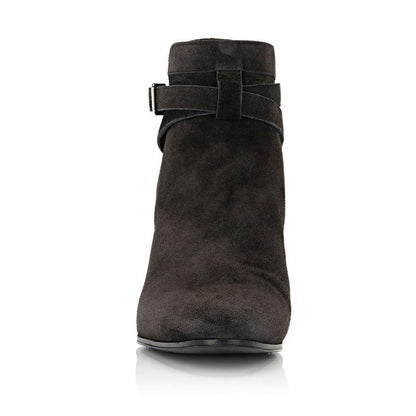 Women's Vegan Suede Closed-Toe Buckle Strap Chunky Heel Ankle Boots