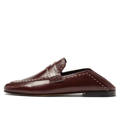 Brown Vintage Studded Flats Penny Loafers Women