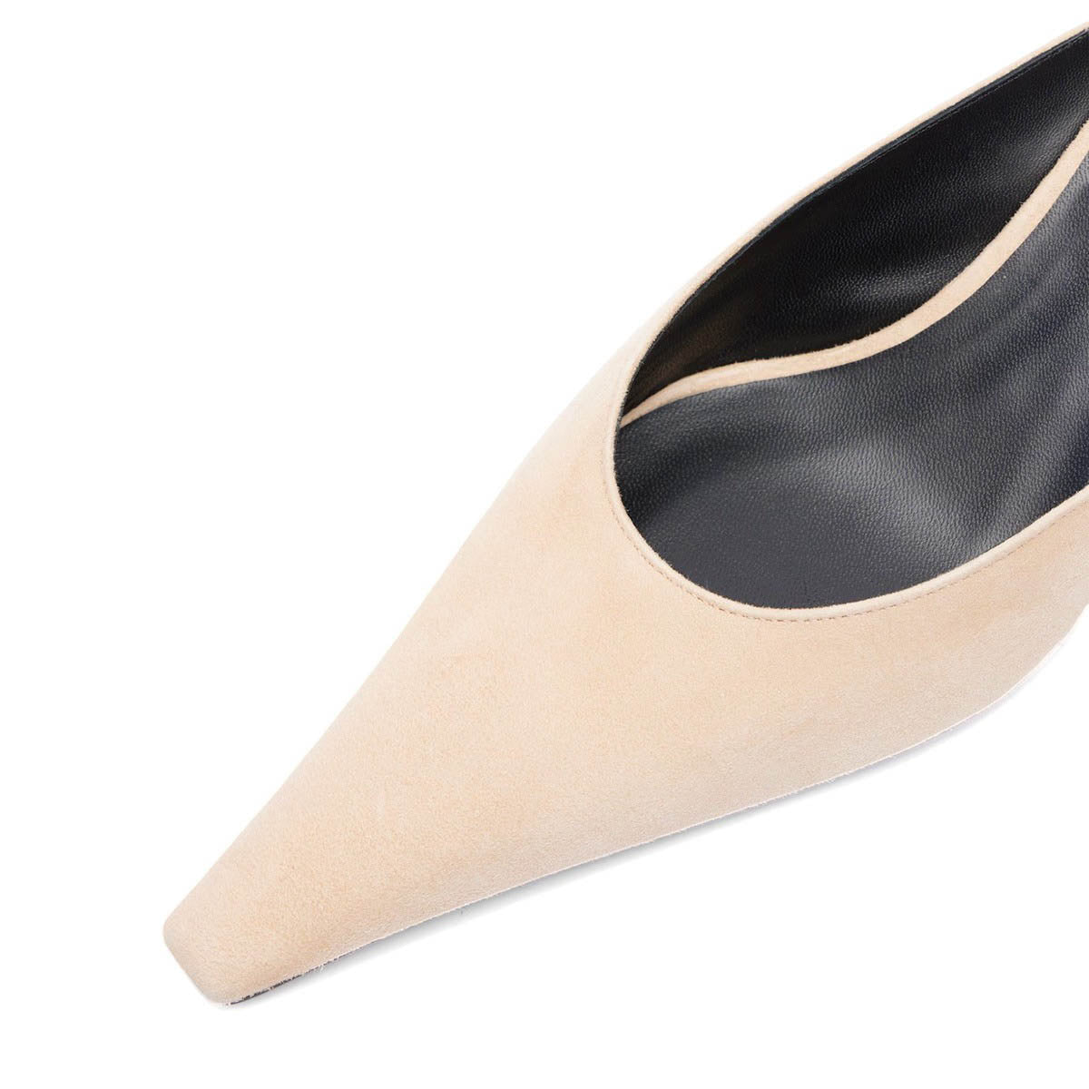 Beige Pointed Toe Slip-On Kitten Heel Vegan Suede Mules Shoes