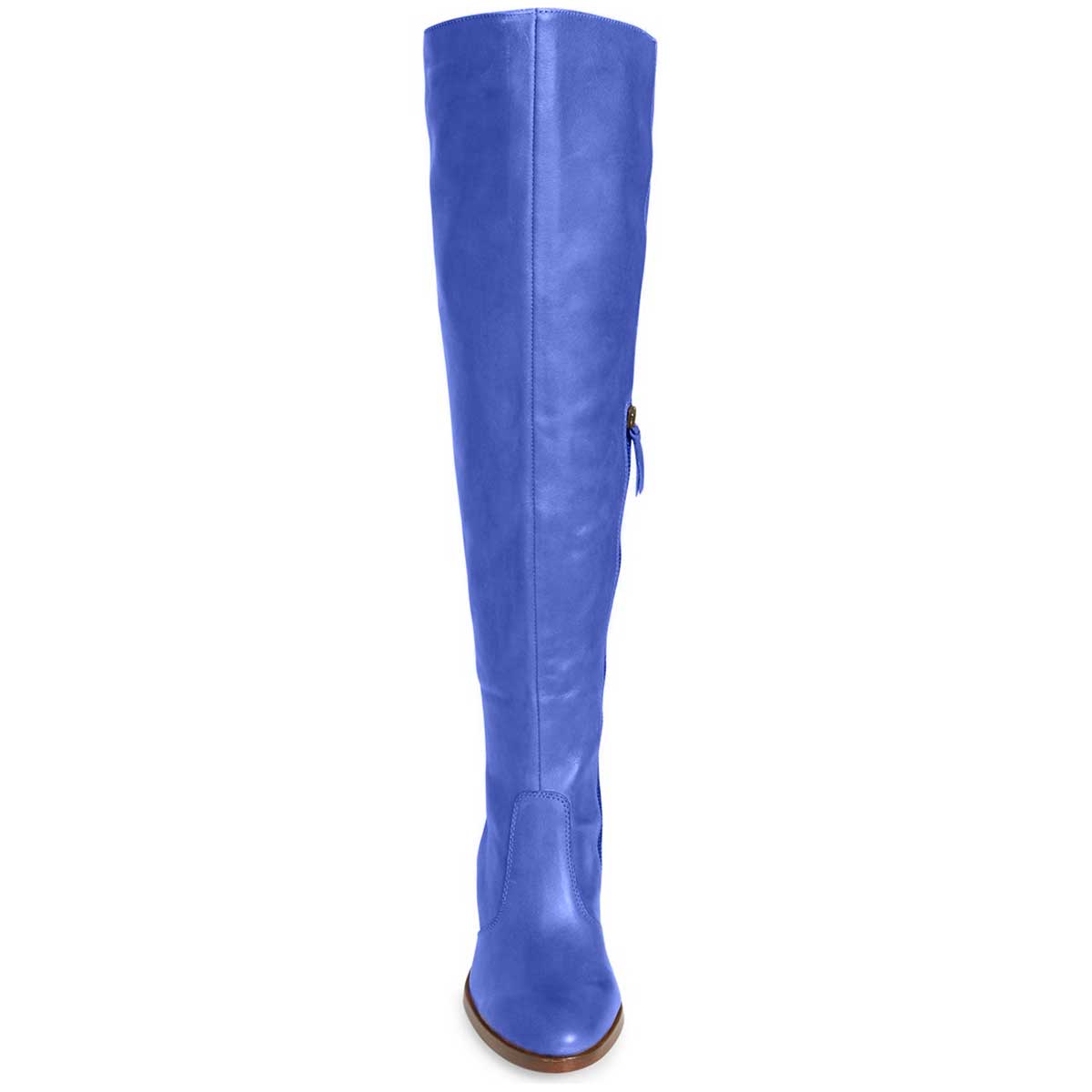 Classic Cobalt Blue Round Toe Block Heel Knee High Boots for Women