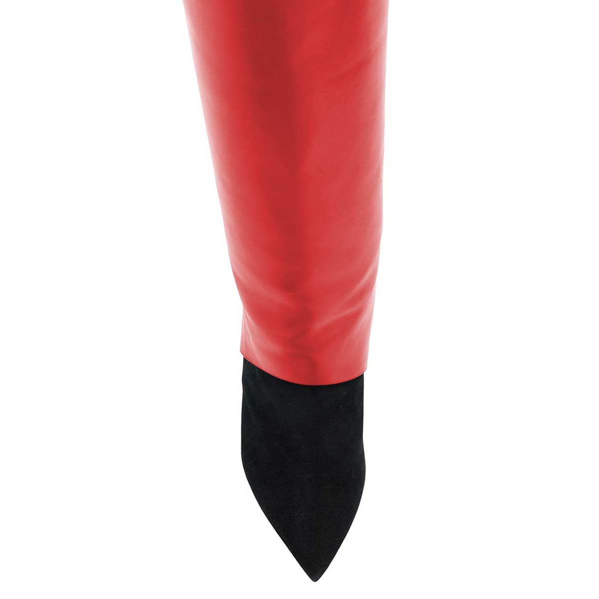 Red and Black Stiletto Heel Pointed Toe Knee High Boots for Women
