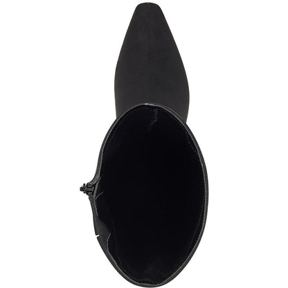 Black Faux Suede Closed Pointed Toe Flared Heel Knee High Boots