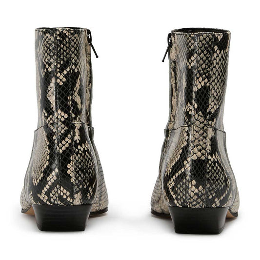 Black Python Embossed Square Toe Ankle Boots with Side Zipper
