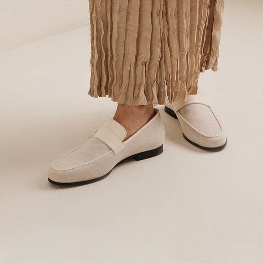 White Vegan Leather Square Toe Chunky Heel Loafers