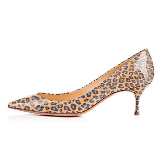 Women's Orange Kitten Heel Leopard Print Pumps Heels