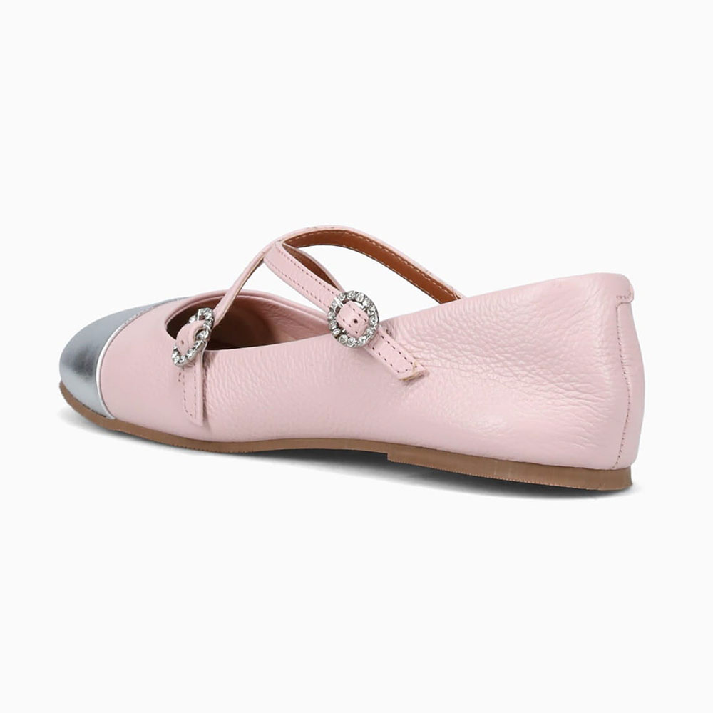 Pink & Silver Square Toe Rhinestone Embellished Cross Strappy Flats