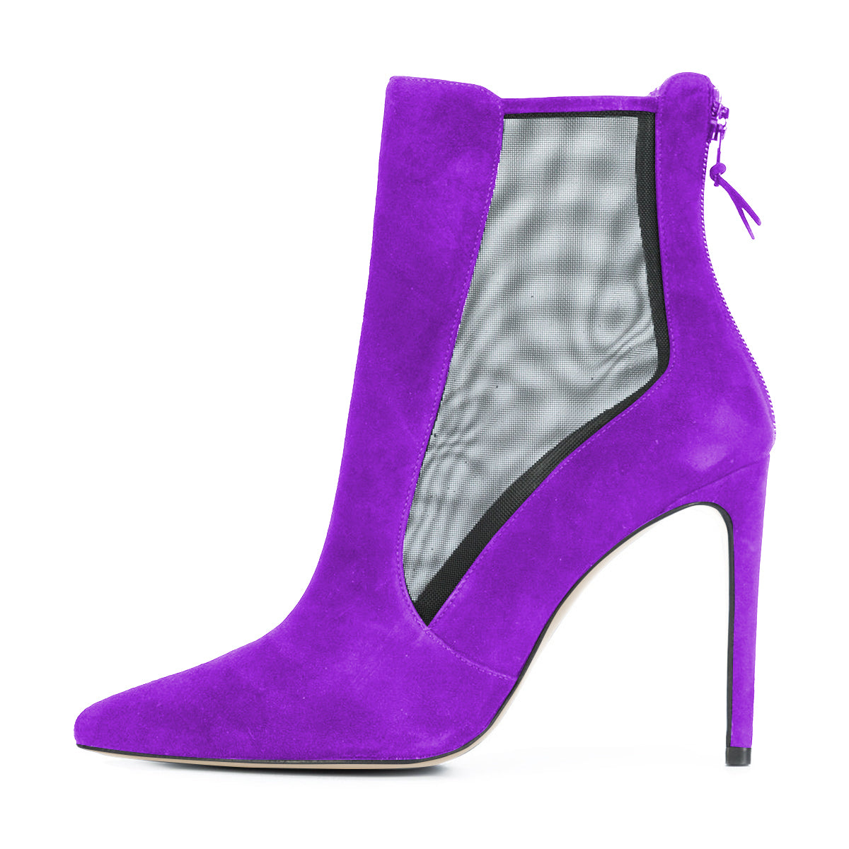 Women's Purple Back Zipper Pointed Toe Stiletto Heels Ankle Boots