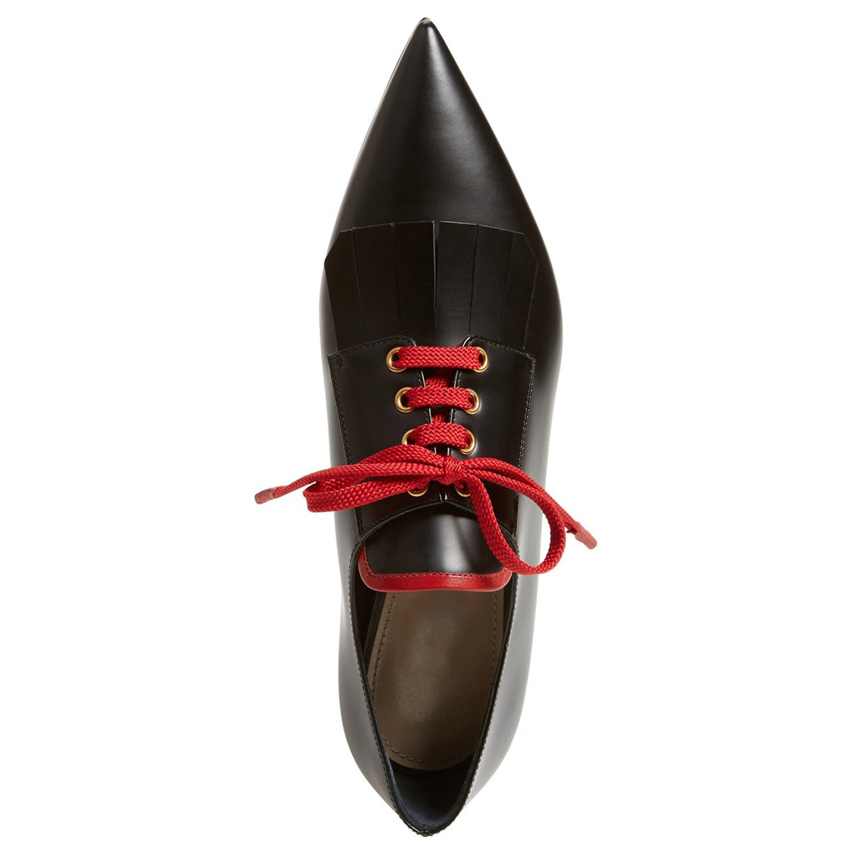 Black Vegan Leather Fringe Pointy Toe Flats Lace Up Women's Oxfords