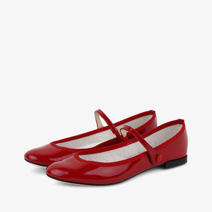 Red Round Toe Patent Leather Flats Mary Jane Shoes for Women