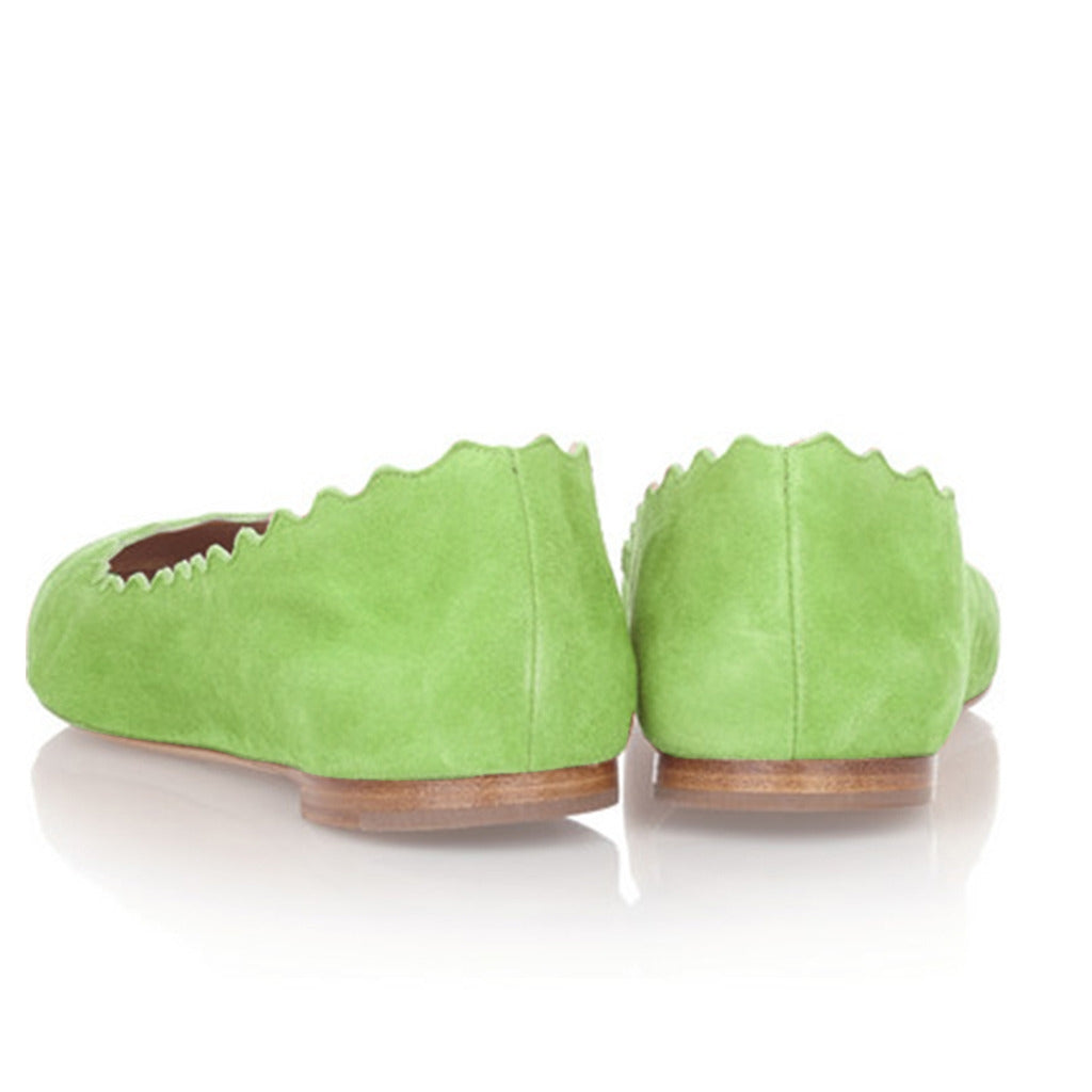 Women's Lime Green Round Toe Scalloped Edge Ballet Flats