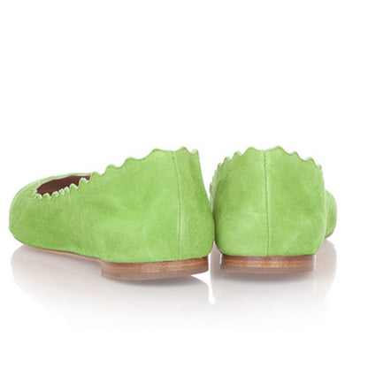 Women's Lime Green Round Toe Scalloped Edge Ballet Flats