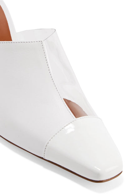 White Square Toe Cone Heel Clear PVC Patchwork Mules for Women