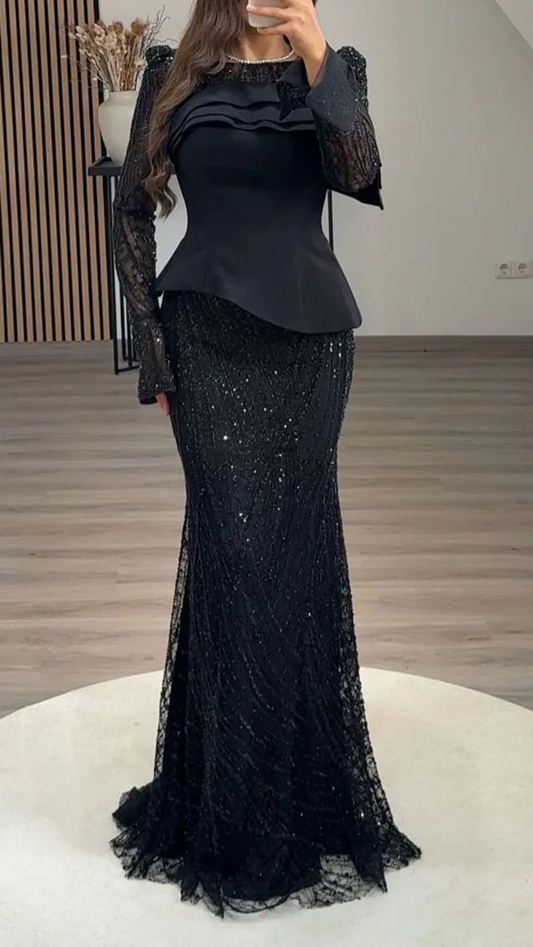 Sheath Bateau Neck Long Sleeves Beaded Back Zipper Formal Evening Dress  cg26159