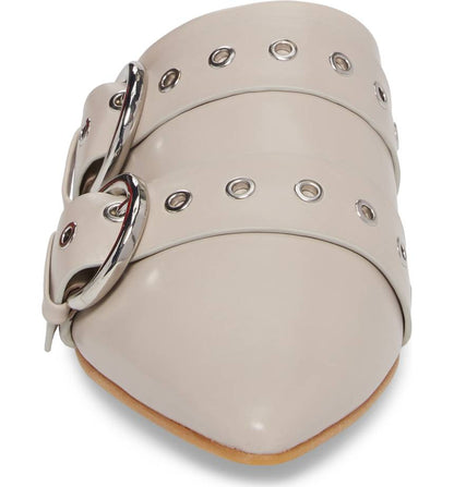 Light Grey Pointed Toe Flats Women's Buckled Mules