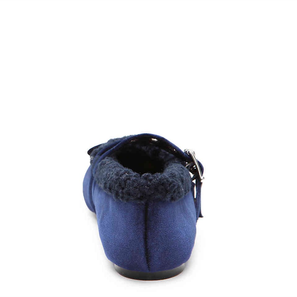 FSJ Velvet Faux Fur Lined Comfy Ballet Flats in Navy Blue