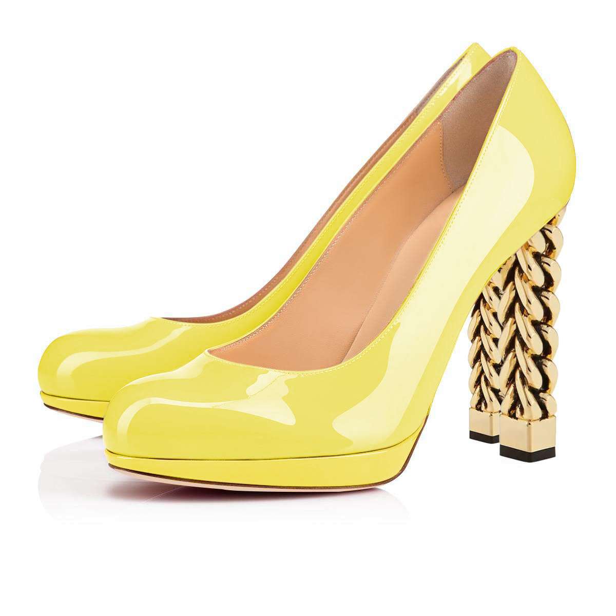 Yellow Round Toe Platform Chunky  Heel Pumps