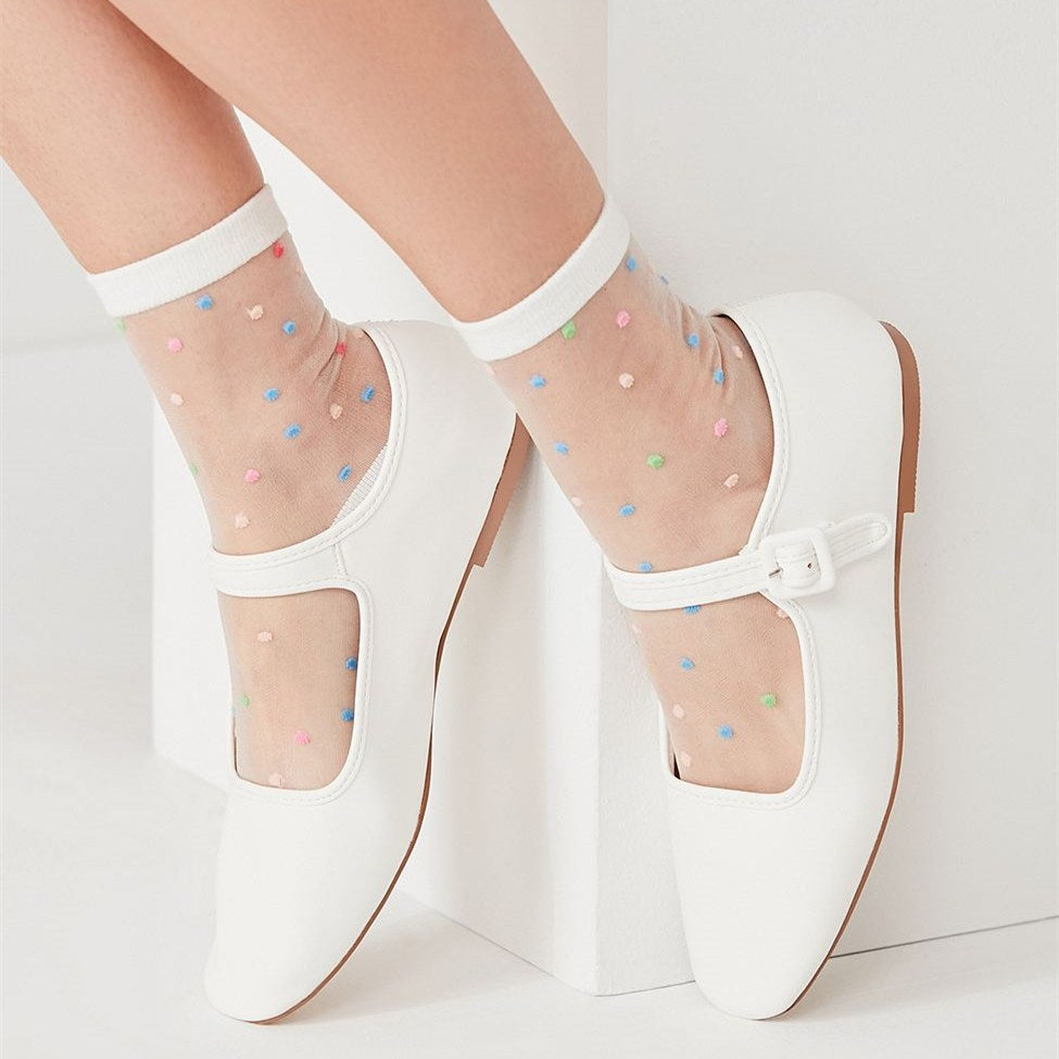 Classic White Square Toe Buckle Strap Mary Jane Flats for Women