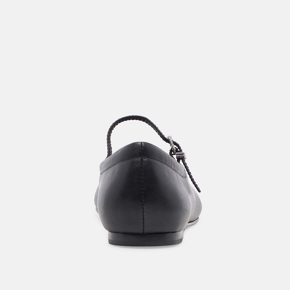 Black Vegan Leather Square Toe Buckled Mary Jane Ballet Flats