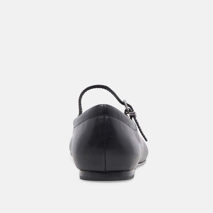 Black Vegan Leather Square Toe Buckled Mary Jane Ballet Flats