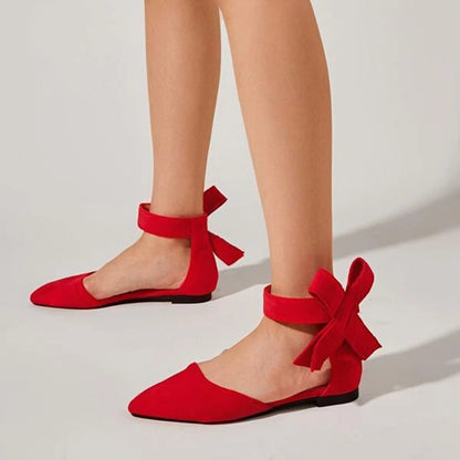 Women's Trendy Shoes Red Pointed Toe Flats with Oversized Bow