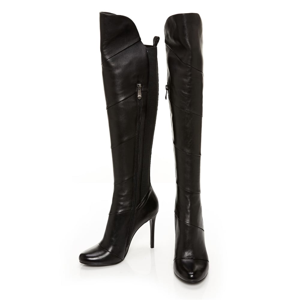 Black Closed Toe Stiletto Heel Stretch Knee High Boots for Women