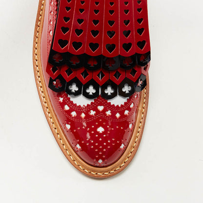 Black & Red Patent Leather Flats Cut-Out Fringe Women's Oxfords