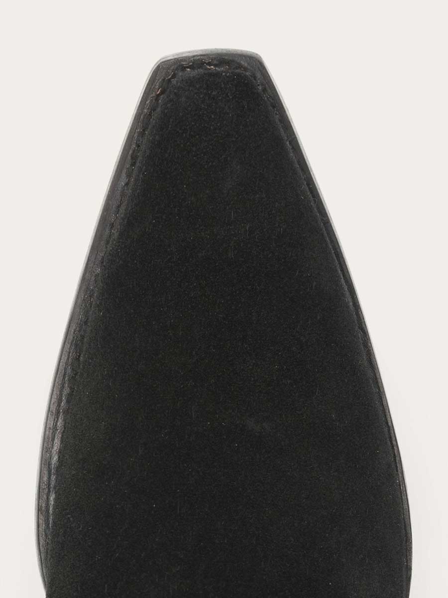 Black Faux Suede Snip Toe Angle Fringe Side-Zipper Cowgirl Ankle Boots With Chunky Heels