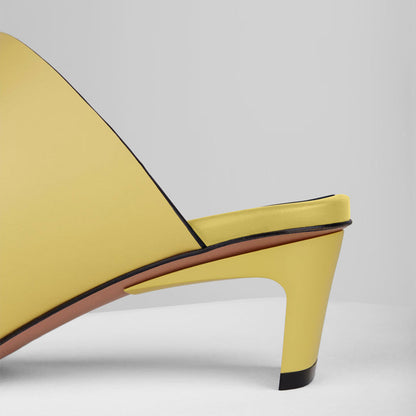 Yellow Open Square Toe Chunky Heel Mules Shoes with Asymmetric Vamp