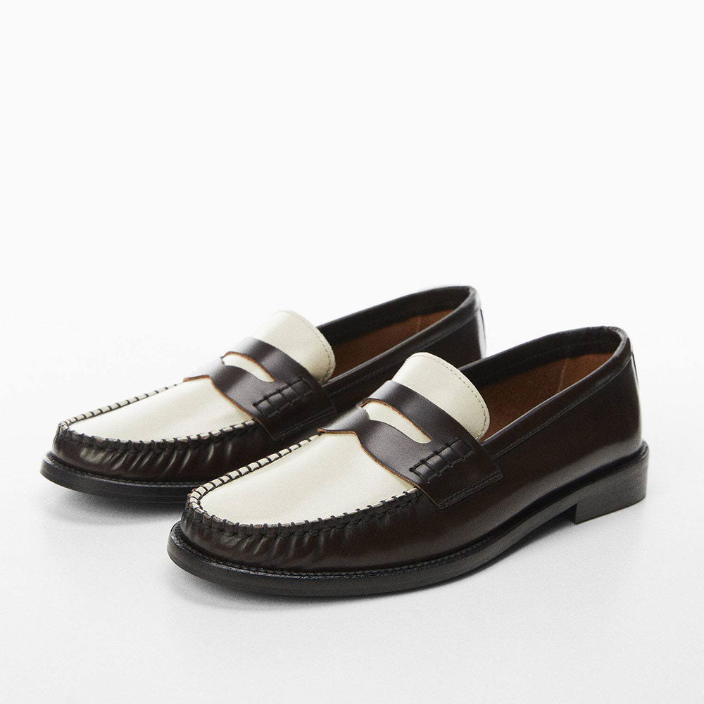 Black & White Round Toe Flat Slip-On Penny Loafers for Women