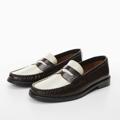 Black & White Round Toe Flat Slip-On Penny Loafers for Women