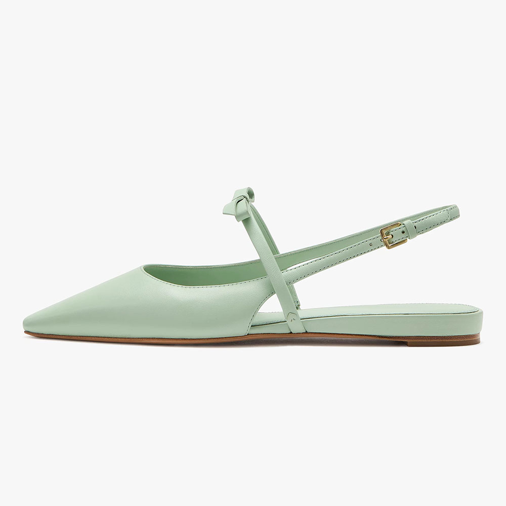 FSJ Comfortable Light Green Bow Slingback Pointed Toe Flats