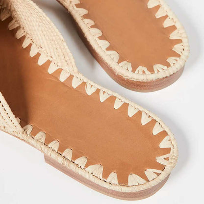Slip-On Nude Woven Raffia Open Toe Flat Slide Sandals for Women