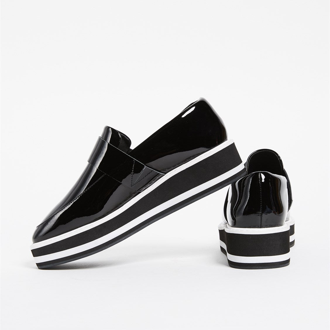 Black Patent Leather Round Toe Platform Loafers for Women